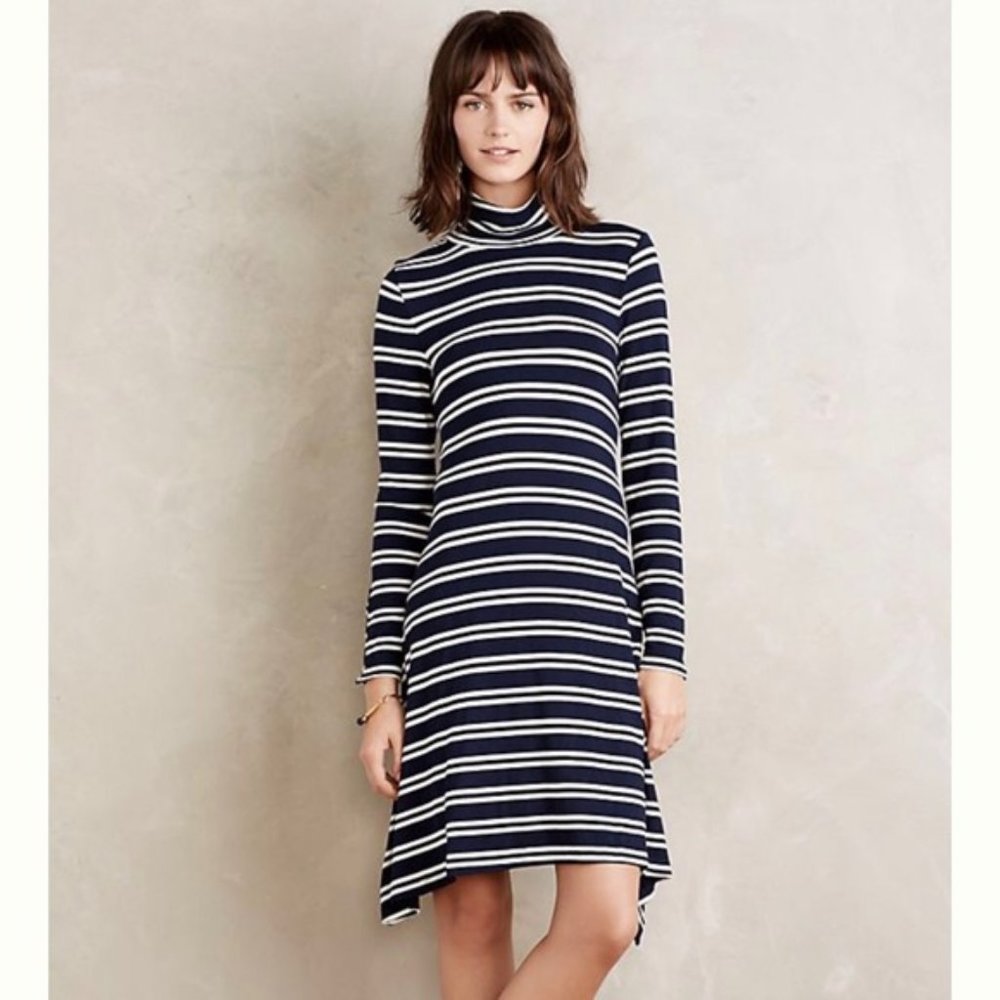 Anthropologie Maeve Turtleneck Striped Swing Dress